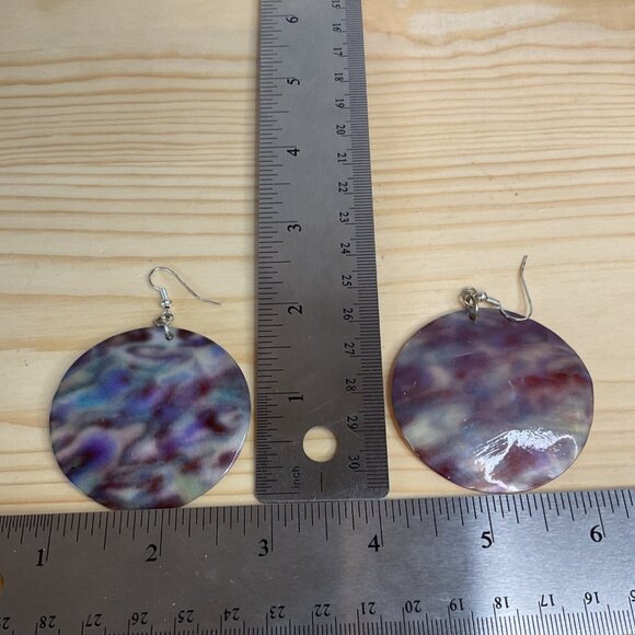 Round Dangle Abalone Ear Wire Hook Earrings - Picture 2 of 6